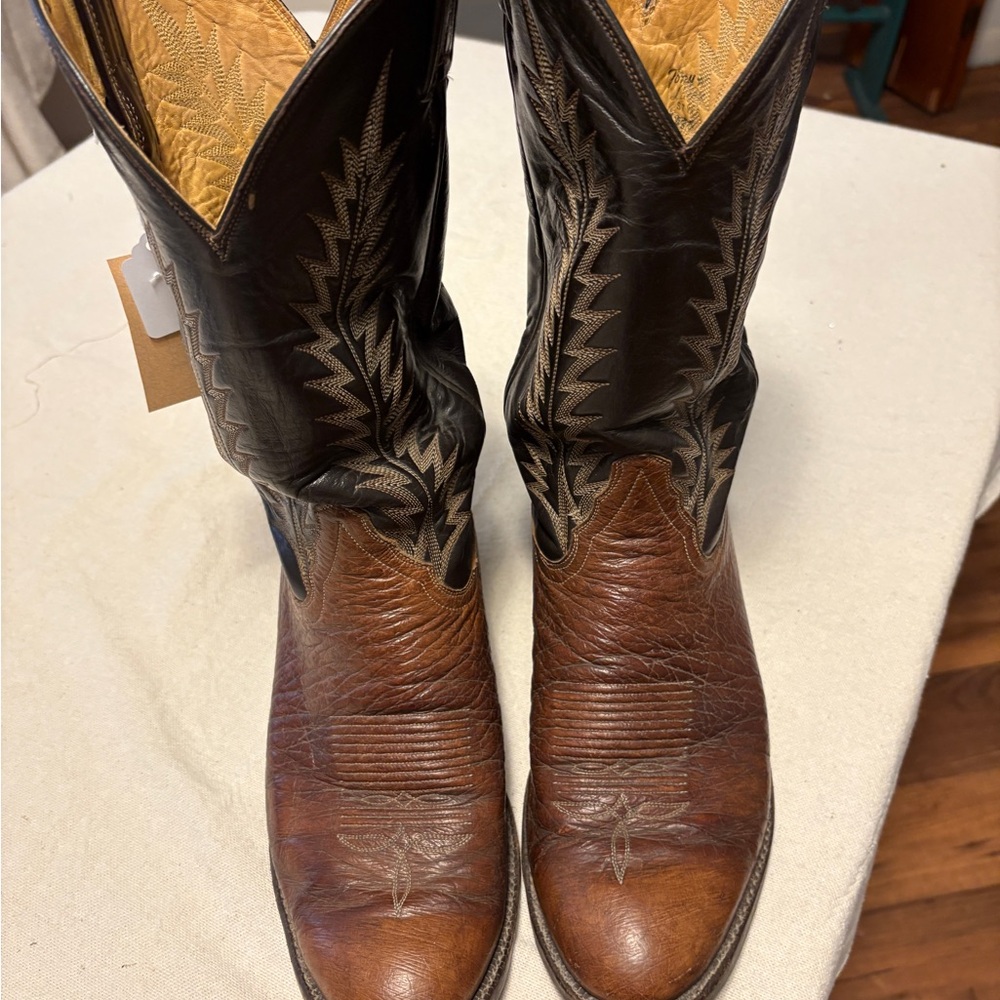 Tony Lama Brown and Black Leather Cowboy Boots